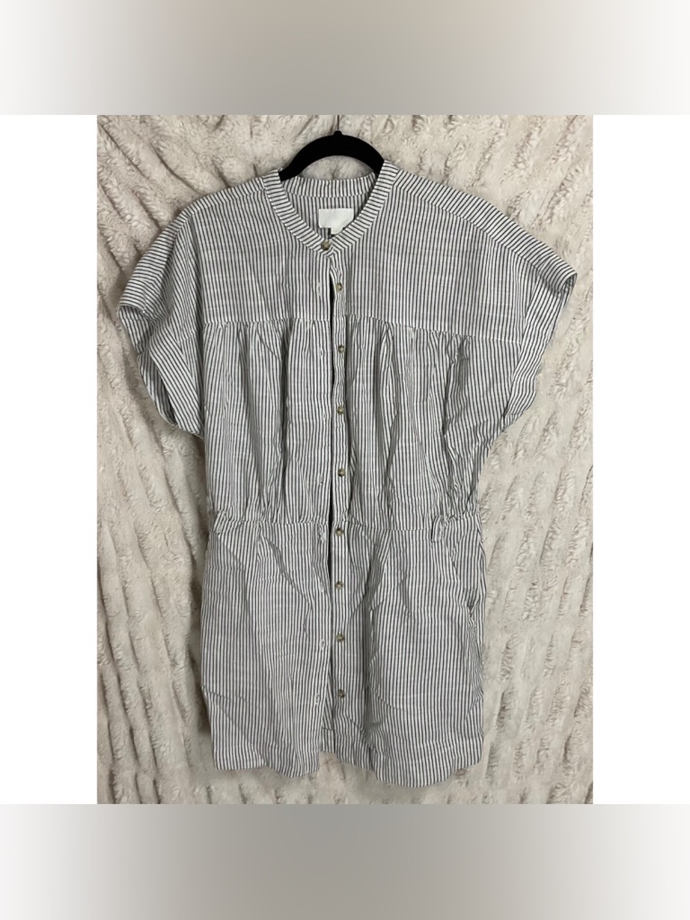 EVERY Short Sleeve Black & White Stripe Button-Up Romper